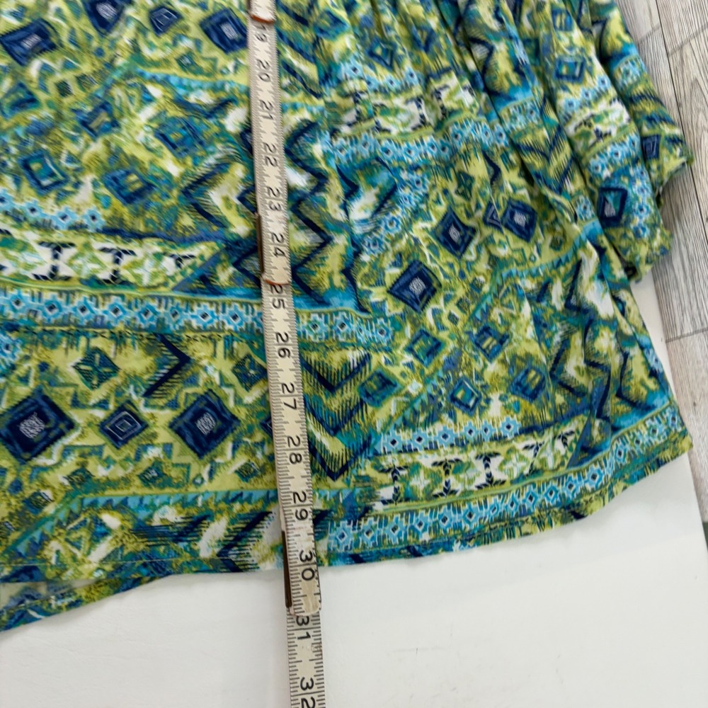 Avenue Tunic Top Womens 20 Green Blue Geometric Boho Crochet Lace Bell Sleeve - Picture 7 of 8